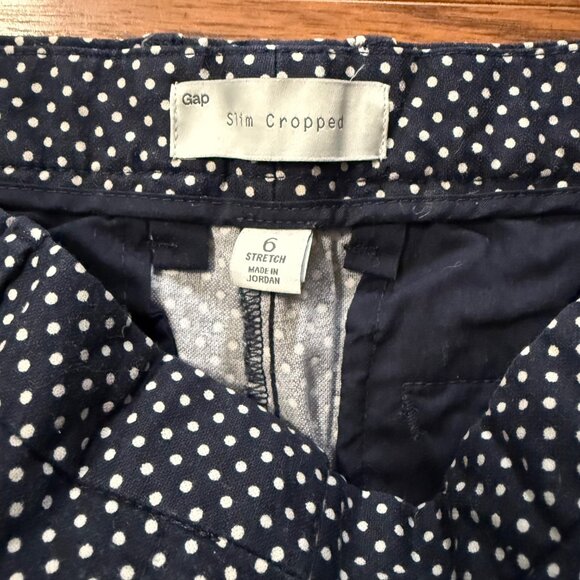 Gap Slim Cropped Stretch Navy and White Polka Dot Pants Size 6 - Picture 2 of 8